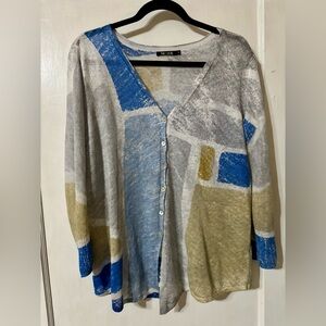 Nic+Zoe "Seaglass" linen-blend blue grey cardigan sweater size M